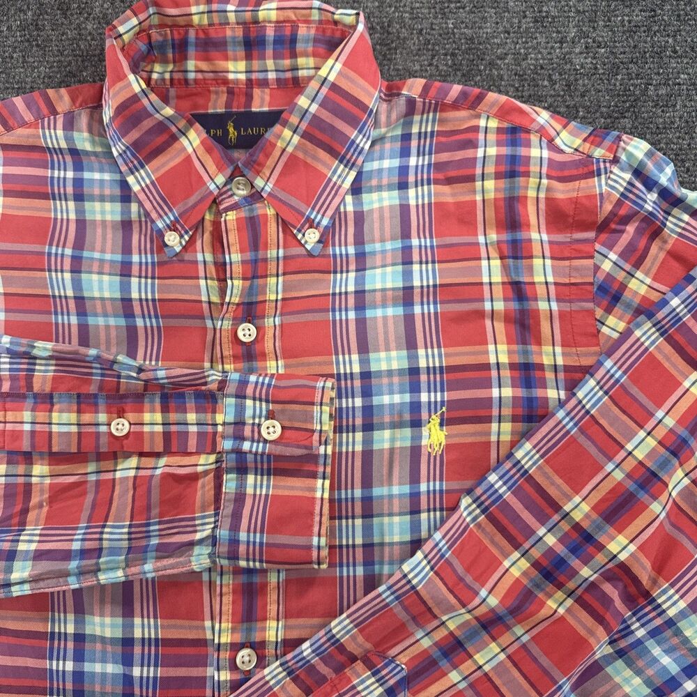 olo Ralph Lauren Shirt Men’s Small Red Multicolor Plaid Long Sleeve Pony Logo